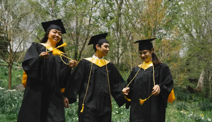 Graduate students at commencement ceremony